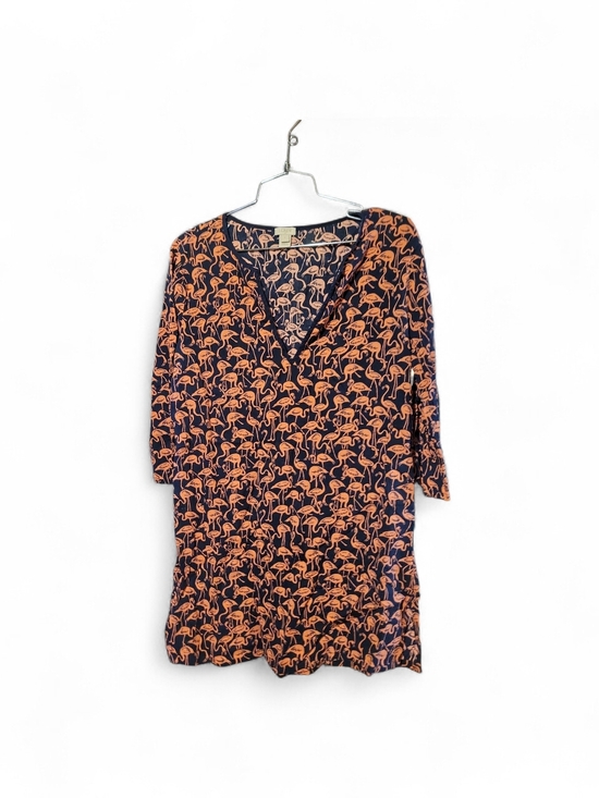 J. Crew Tops - J. Crew Navy Tunic/Cover-up  with Coral Flamingo Print SZ S